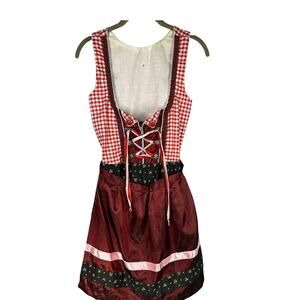 2-piece Alpenmärchen red and white gingham checkered dirndl set with apron 32